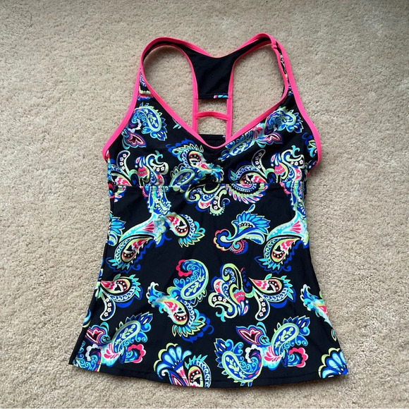 ✨RAJ Swim Women’s Black Paisley Tankini Swim Top - S - VGUC - Picture 1 of 6